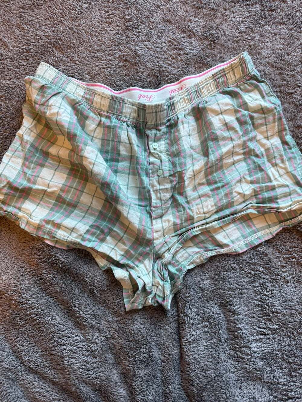 Pink Victoria's Secret Plaid Sleep Shorts Size M Green